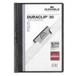Durable DURACLIP 30 Original A4 PVC Folder with Clear Front and 3mm Spine Black Pack of 25