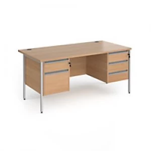Dams International Straight Desk with Beech Coloured MFC Top and Silver H-Frame Legs and Two & Three Lockable Drawer Pedestals CH16S23-S-B 1600 x 800