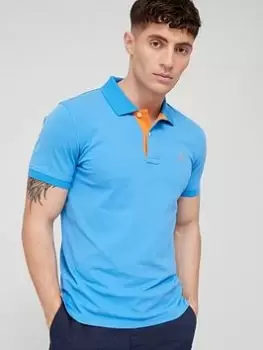 Gant Contrast Placket Detail Polo Shirt, Mid Blue Size M Men