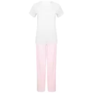 Towel City Womens/Ladies Striped Long Pyjama Set (3XL) (White/Pink)