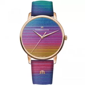 Maurice Lacroix Eliros Quartz Rainbow Dial Leather Strap Watch EL1118-PVP01-090-1