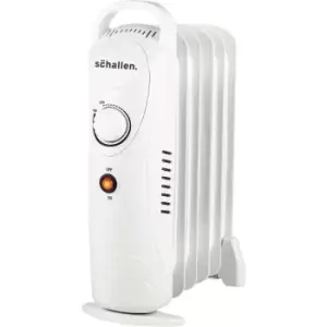 Schallen - White Portable Electric Slim Oil Filled Radiator Heater with Adjustable Temperature Thermostat, 3 Heat Settings & Safety Cut Off (800W 6