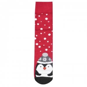 Totes Single Print Socks - Red Penguin