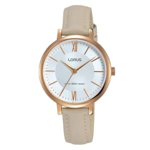 Lorus RG264LX8 Ladies Elegant Beige Leather Strap Watch with Rose Gold Plated Case