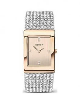 Seksy Seksy Rose Gold Crystal Set Tank Dial Stainless Steel Bracelet Ladies Watch