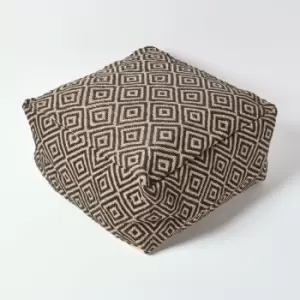 Homescapes - Black and Cream Bean Cube Footstool with Aztec Pattern - Black & Natural