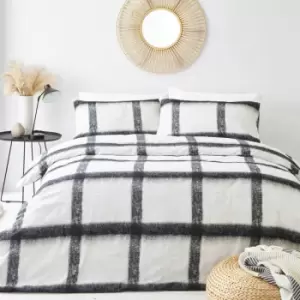 The Linen Yard Mohair Check 100% Brushed Cotton Duvet Cover Set, Natural/Black, Double