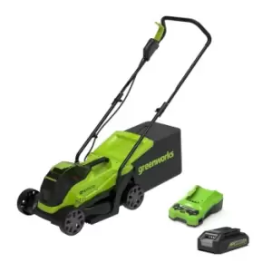 Greenworks 24V 33cm Cordless Lawnmower with 2AH Battery and 2AH Charger