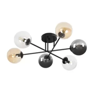 Brendi Black Globe Multi Arm Semi Flush Ceiling light with Graphite, Amber Glass Shades, 6x E14