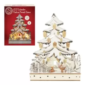 Christmas Workshop Wooden Christmas Tree Forest Scene with LED Lights