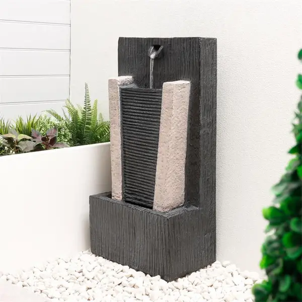Streetwize Solar Water Feature - Stone Column Water Fountain - Grey One Size