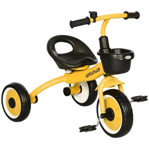 AIYAPLAY Kids Trike, Tricycle with Adjustable Seat Basket, for Ages 2-5 Years Yellow