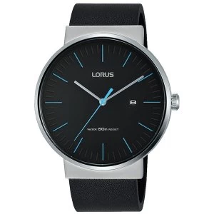 Lorus RH981KX9 Mens Black Leather Strap Dress Watch with Black Dial