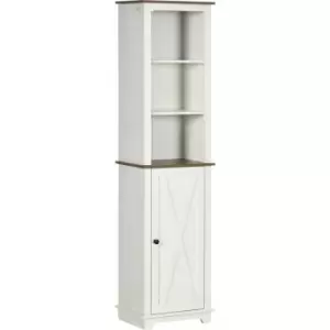 kleankin Tall Bathroom Cabinet Storage Cupboard with Door, Adjustable Shelves - White