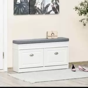 Homcom Shoe Storage Bench With Seat Cushion Cabinet Organizer With 2 Drawers White
