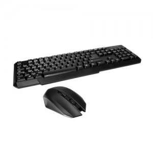 Spire RF-888 Wireless Keyboard and Mouse Desktop Kit, Micro USB Receiver, Multimedia, Black, UK Layout