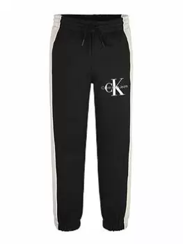 Calvin Klein Jeans Boys Colour Block Monogram Sweatpants - Black, Size 12 Years