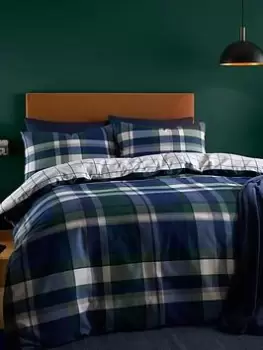 Catherine Lansfield Check Reversible Brushed Duvet Cover Set - Navy