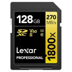 Lexar 128GB Professional 1800x 270MB/Sec UHS-II V60 SDXC Card