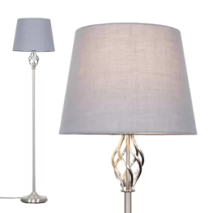 Memphis Brushed Chrome Floor Lamp with Grey Aspen Shade