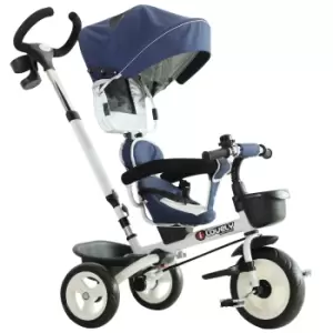 HOMCOM 4-in-1 Kids Tricycle Stroller W/ Canopy-Blue