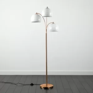 Dantzig Copper 3 Arm Floor Lamp with White Dome Shades