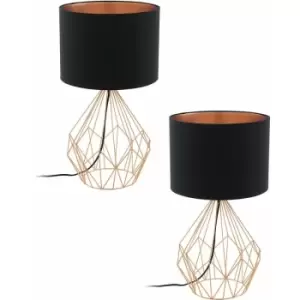 2 pack Table Lamp Colour Copper Black Copper Fabric Shade In Line Switch E27 60W