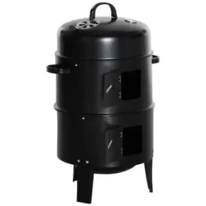Outsunny 3-in-1 Charcoal Bbq Grill Smoker With Thermostat For Garden Camping - Black