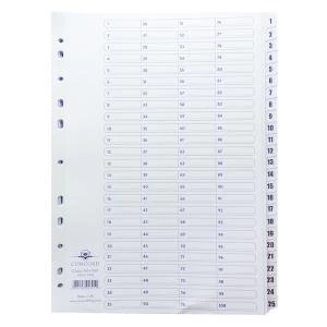Concord Classic Index 1-200 A4 White Board Clear Mylar Tabs 05801CS58