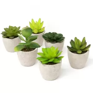 Artificial Small Succulent & Cacti Plants With Grey Planters for Home & Office Decor - Set of 6 M&W - Multi