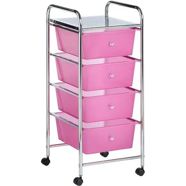 VonHaus VonHaus Plastic 4 Drawer Trolley - Pink One Size