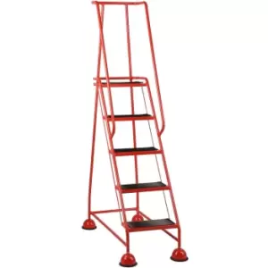 5 Tread Mobile Warehouse Steps RED 1.94m Portable Safety Ladder & Wheels