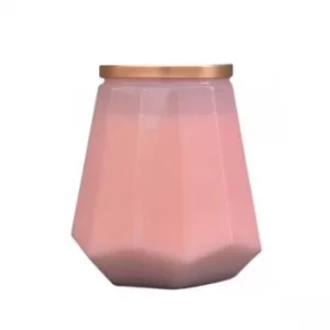 Hexagonal Glass Large Wax Filled Pot Candle with Lid Pink Grapefruit Scent 480g