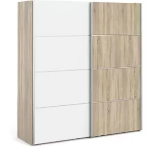 Furniture To Go - Verona Sliding Wardrobe 180cm in Oak with White and Oak doors with 2 Shelves - Oak and White