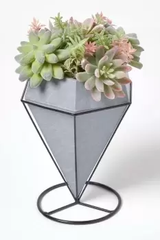 Artificial Cactus Succulent Arrangement Decorative Geometric Grey Pot