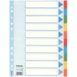 Esselte 100193 A4 Multi-Punched Subject Dividers with 10 Tabs (11 holes)