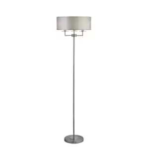 Knightsbridge 3 Light Satin Silver Floor Lamp with Silver Faux Silk Shade