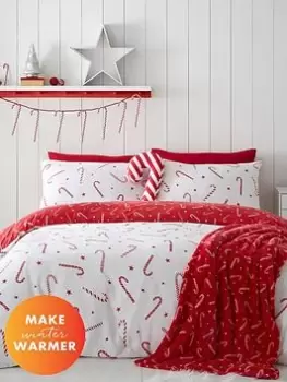 Catherine Lansfield Christmas Candy Cane Duvet Cover Set