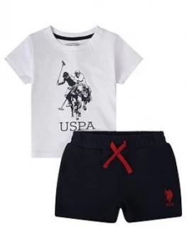 U.S. Polo Assn. Toddler Boys T-Shirt and Short Set - White/Navy, Size Age: 12 Months