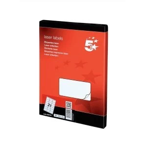 5 Star Office Multipurpose Labels Laser Copier Inkjet 21 per Sheet 63.5x38.1mm White 2100 Labels