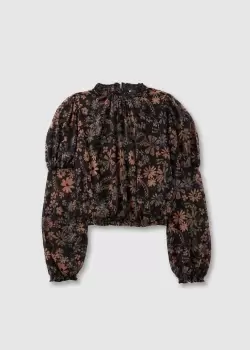 Free People Womens Clarissa Floral Print High Neck Blouse In Midnight Combo