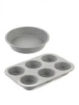 Salter Marble Collection 24cm Baking Pan And 6 cup Muffin Tray Set In Grey