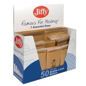 Original Jiffy Airkraft Bag Selection Box 5xSize 00 10xSize 0 10xSize 1 5xSize 2 10xSize 4 5xSize 5 5xSize 7 Gold Pack of 50 Envelopes