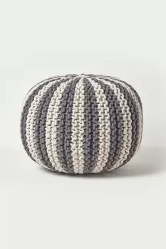 Knitted Pouffe Striped Footstool 40 x 50 cm