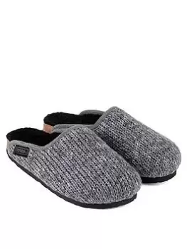 TOTES Mens Knitted Mule Slipper With Cork & Eva Sole - Grey, Size 9, Men