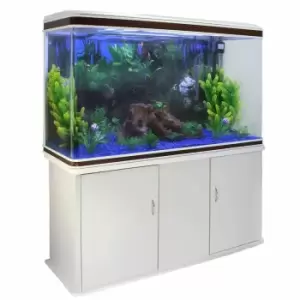 Monster Shop Aquarium Fish Tank and Cabinet With Complete Starter Kit - White Tank and Blue Gravel