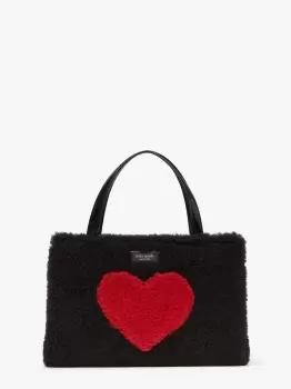 Kate Spade Sam Icon Intarsia Heart Faux Shearling Small Tote Bag, Black Multi, One Size