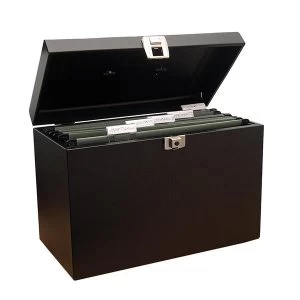 Foolscap Home File Steel with 5 Suspension Files 2 Keys and Index Tabs Black