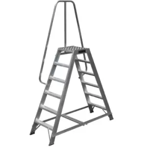 1.5m Heavy Duty Double Sided Fixed Step Ladders Safety Handrail & Wide Platform