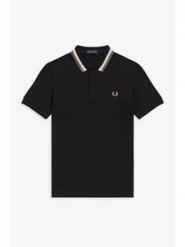 Fred Perry Striped Collar Polo Shirt, Black, Size L, Men
